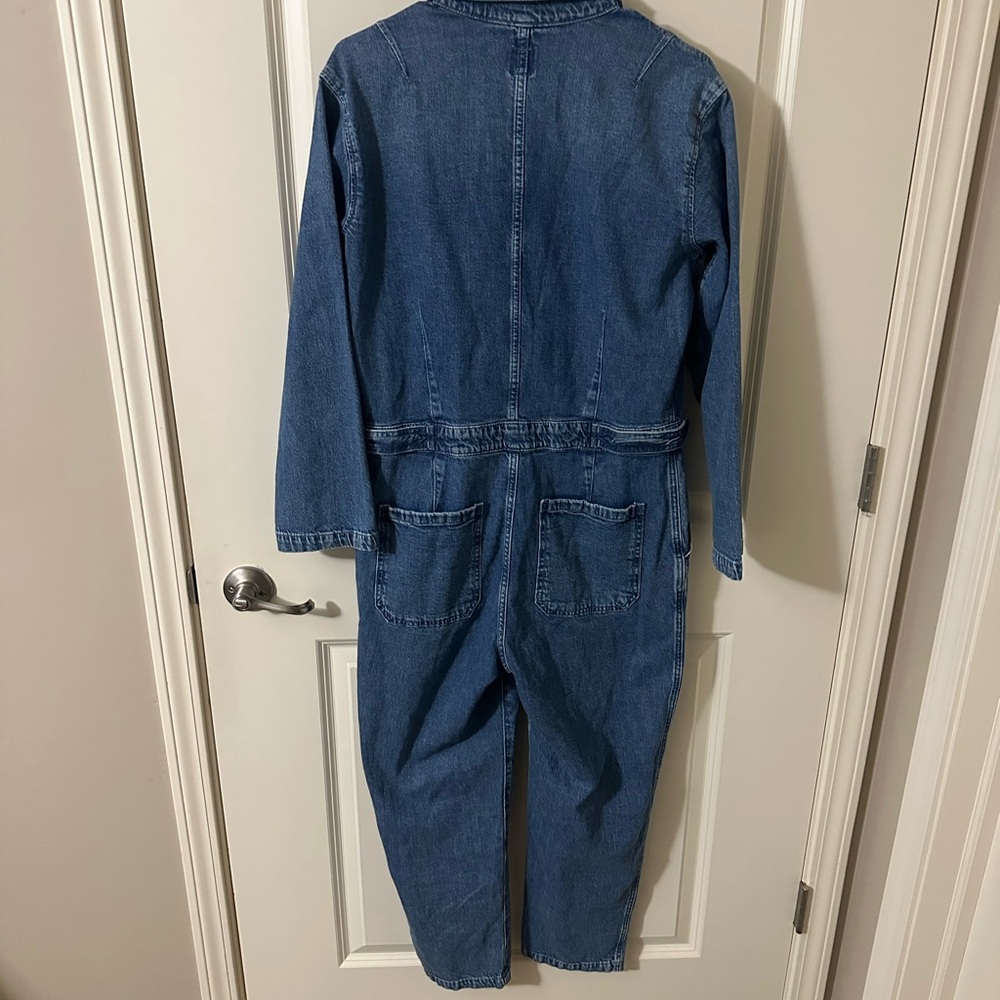 GAP Blue Denim Jumpsuit Button Down Front and Button Cinch at Waist - Picture 2 of 4